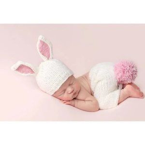 The Blueberry Hill Newborn Bunny Hat and Bottoms (knitted) for Photoshoot